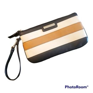 Nine West Faux Leather Wristlet Black, White, & Brown Striped